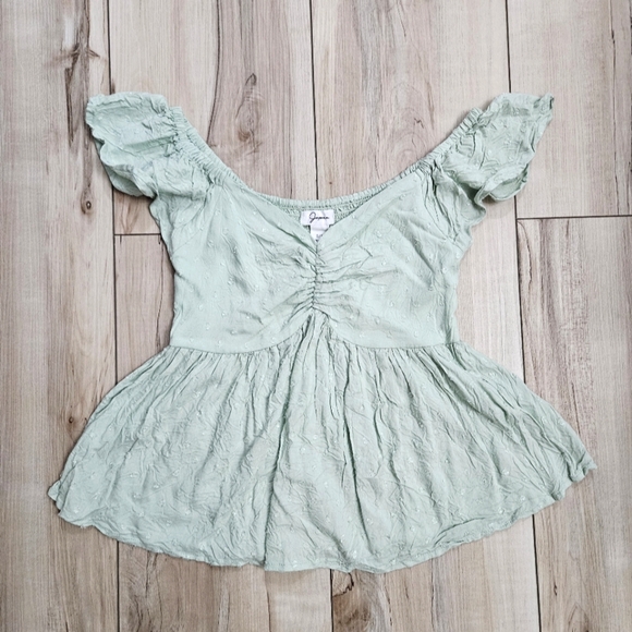 Japna Mint Green Smocked Peplum Top - Size Small - Picture 1 of 4